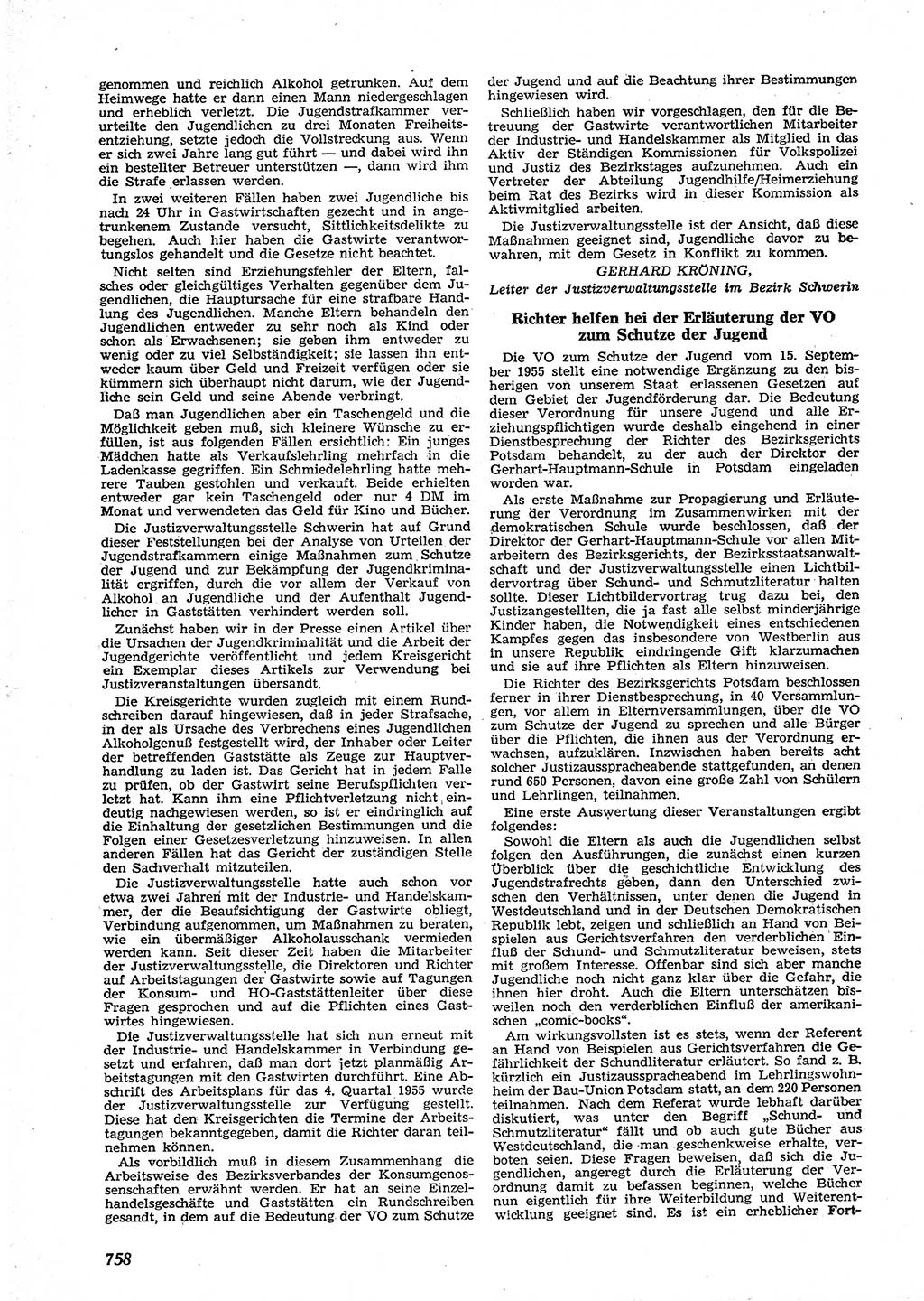 Neue Justiz (NJ), Zeitschrift für Recht und Rechtswissenschaft [Deutsche Demokratische Republik (DDR)], 9. Jahrgang 1955, Seite 758 (NJ DDR 1955, S. 758)