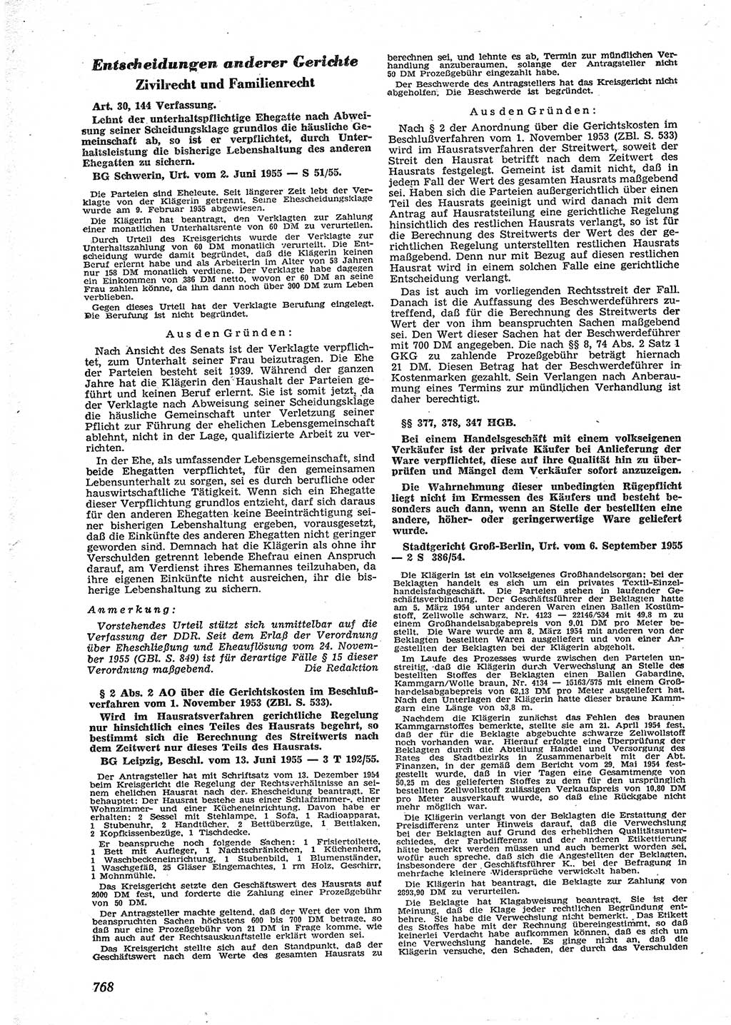 Neue Justiz (NJ), Zeitschrift für Recht und Rechtswissenschaft [Deutsche Demokratische Republik (DDR)], 9. Jahrgang 1955, Seite 768 (NJ DDR 1955, S. 768)