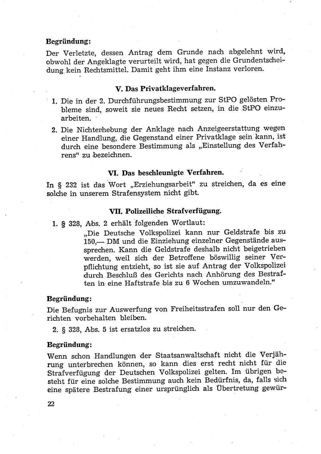 Bericht der Kommission zur Überprüfung der Anwendung der StPO (Strafprozeßordnung) [Deutsche Demokratische Republik (DDR)] 1956, Seite 22 (Ber. StPO DDR 1956, S. 22)