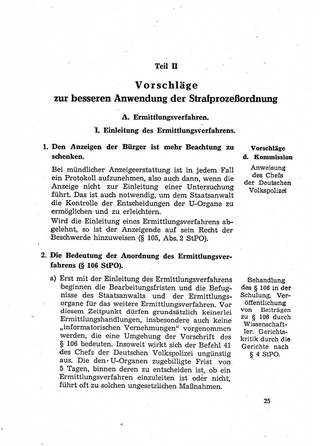Bericht der Kommission zur Überprüfung der Anwendung der StPO (Strafprozeßordnung) [Deutsche Demokratische Republik (DDR)] 1956, Seite 25 (Ber. StPO DDR 1956, S. 25)
