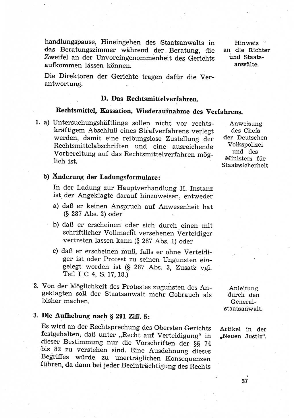 Bericht der Kommission zur Überprüfung der Anwendung der StPO (Strafprozeßordnung) [Deutsche Demokratische Republik (DDR)] 1956, Seite 37 (Ber. StPO DDR 1956, S. 37)