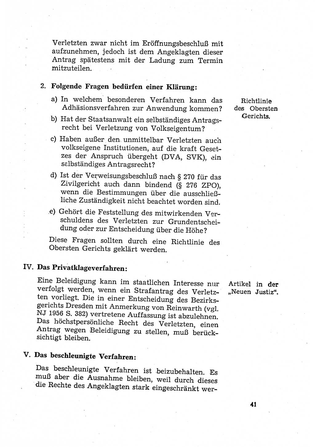 Bericht der Kommission zur Überprüfung der Anwendung der StPO (Strafprozeßordnung) [Deutsche Demokratische Republik (DDR)] 1956, Seite 41 (Ber. StPO DDR 1956, S. 41)