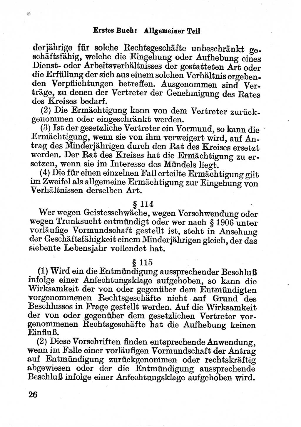 Bürgerliches Gesetzbuch (BGB) nebst wichtigen Nebengesetzen [Deutsche Demokratische Republik (DDR)] 1956, Seite 26 (BGB Nebenges. DDR 1956, S. 26)