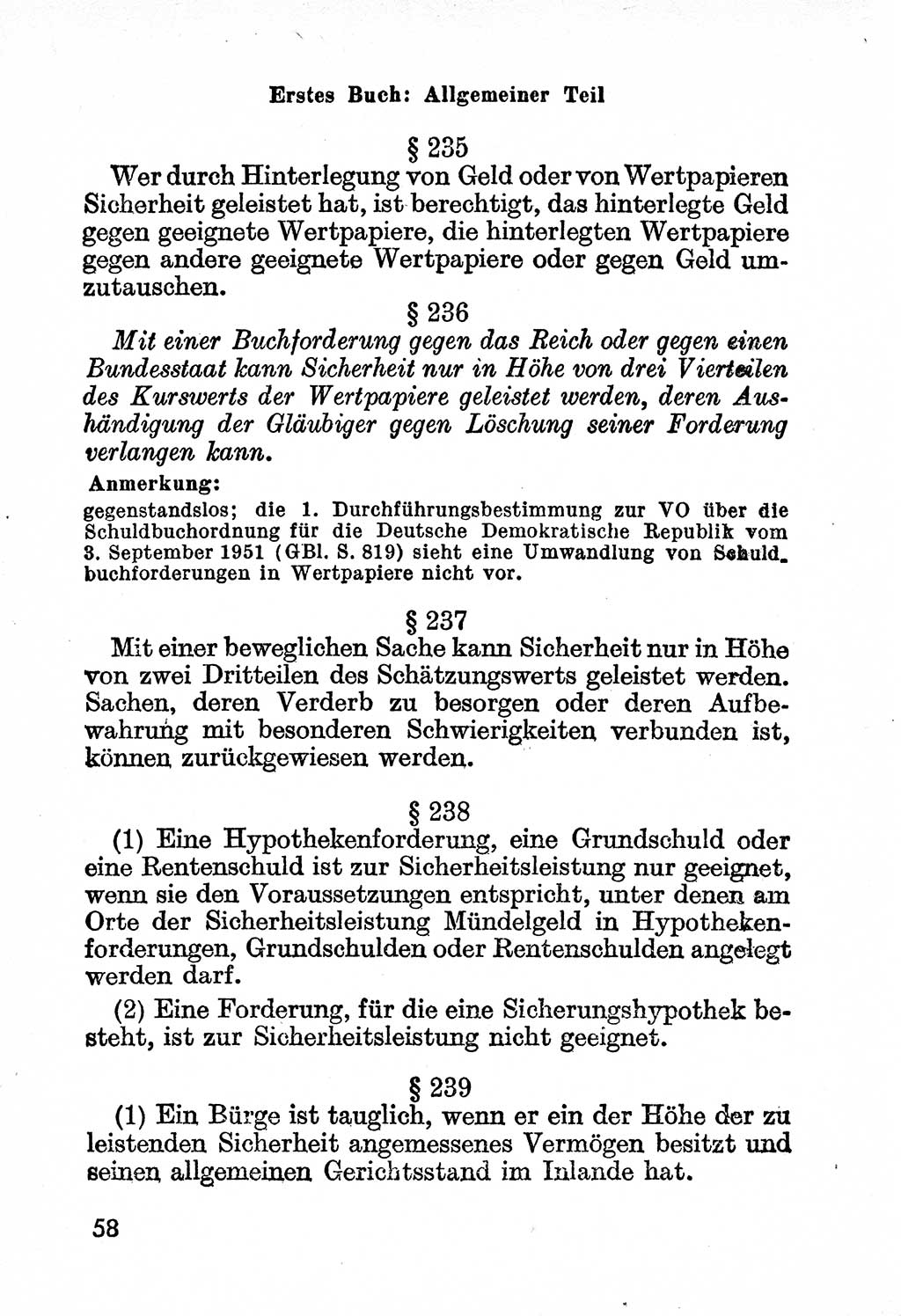 Bürgerliches Gesetzbuch (BGB) nebst wichtigen Nebengesetzen [Deutsche Demokratische Republik (DDR)] 1956, Seite 58 (BGB Nebenges. DDR 1956, S. 58)