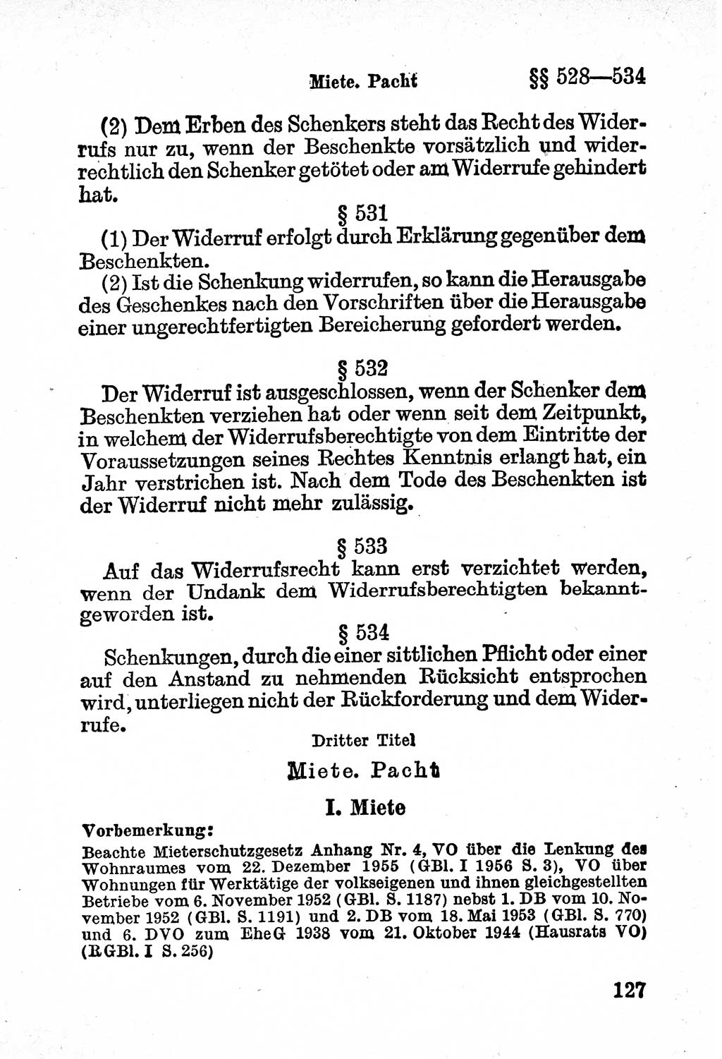 Bürgerliches Gesetzbuch (BGB) nebst wichtigen Nebengesetzen [Deutsche Demokratische Republik (DDR)] 1956, Seite 127 (BGB Nebenges. DDR 1956, S. 127)