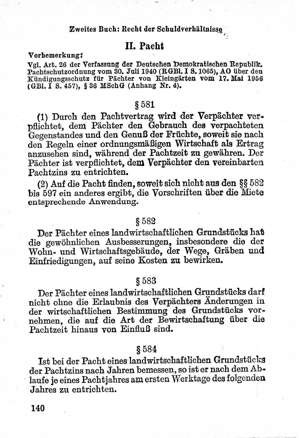 Bürgerliches Gesetzbuch (BGB) nebst wichtigen Nebengesetzen [Deutsche Demokratische Republik (DDR)] 1956, Seite 140 (BGB Nebenges. DDR 1956, S. 140)