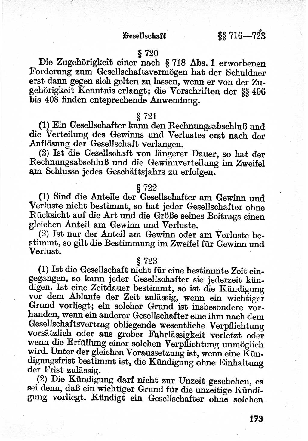 Bürgerliches Gesetzbuch (BGB) nebst wichtigen Nebengesetzen [Deutsche Demokratische Republik (DDR)] 1956, Seite 173 (BGB Nebenges. DDR 1956, S. 173)