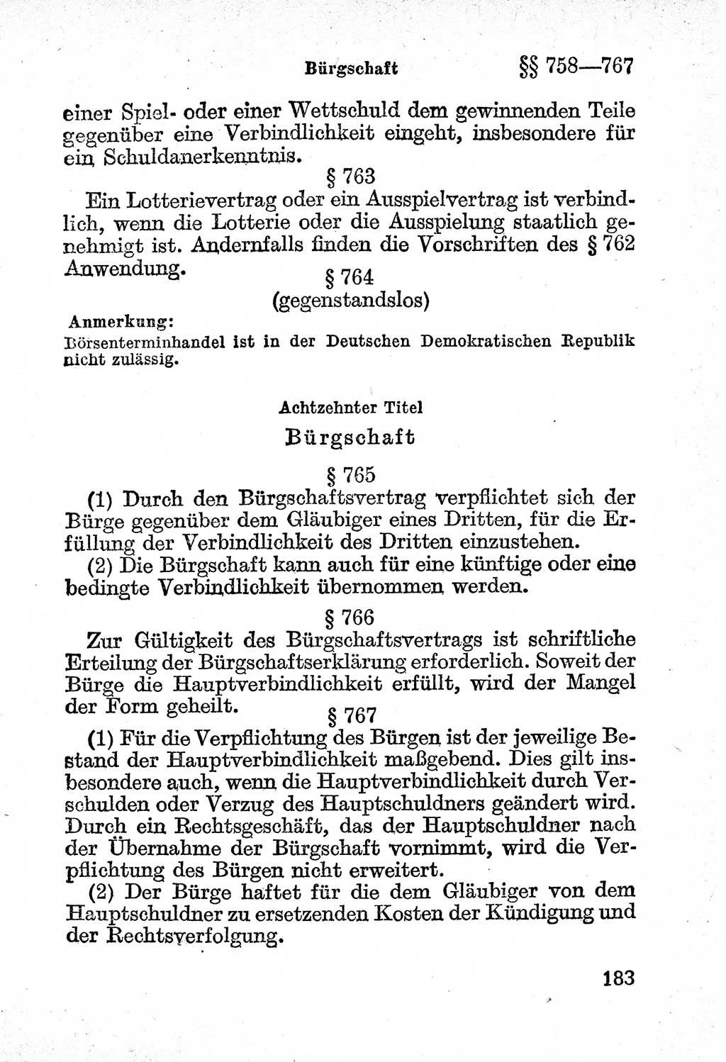 Bürgerliches Gesetzbuch (BGB) nebst wichtigen Nebengesetzen [Deutsche Demokratische Republik (DDR)] 1956, Seite 183 (BGB Nebenges. DDR 1956, S. 183)