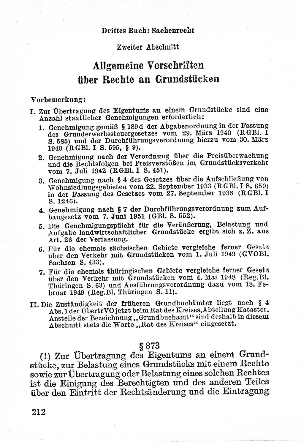 Bürgerliches Gesetzbuch (BGB) nebst wichtigen Nebengesetzen [Deutsche Demokratische Republik (DDR)] 1956, Seite 212 (BGB Nebenges. DDR 1956, S. 212)
