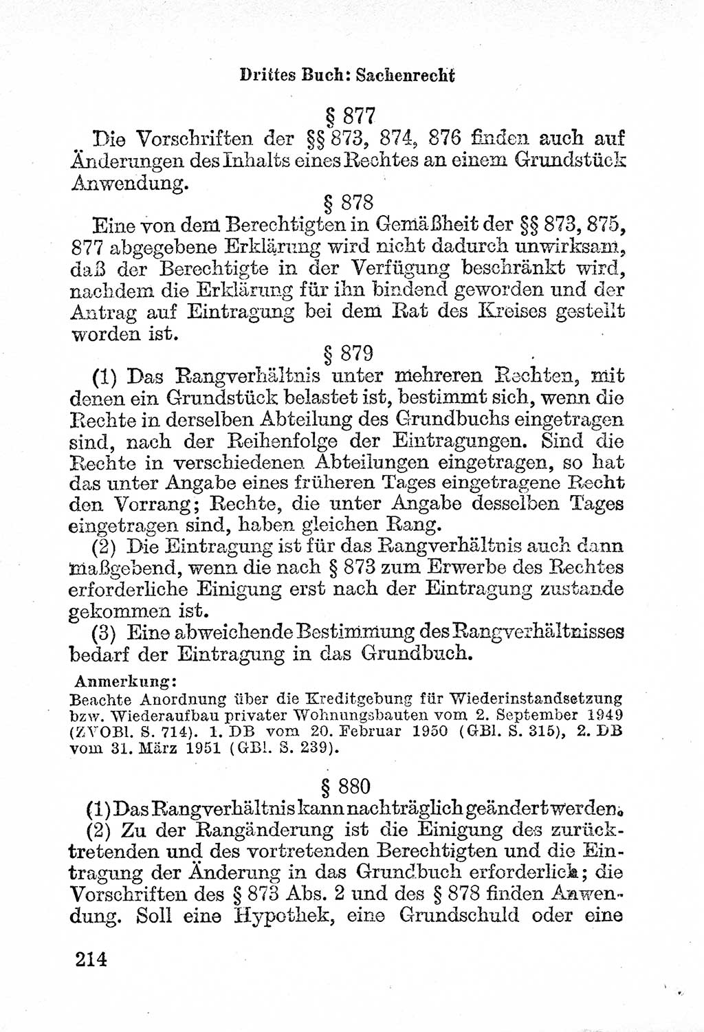 Bürgerliches Gesetzbuch (BGB) nebst wichtigen Nebengesetzen [Deutsche Demokratische Republik (DDR)] 1956, Seite 214 (BGB Nebenges. DDR 1956, S. 214)