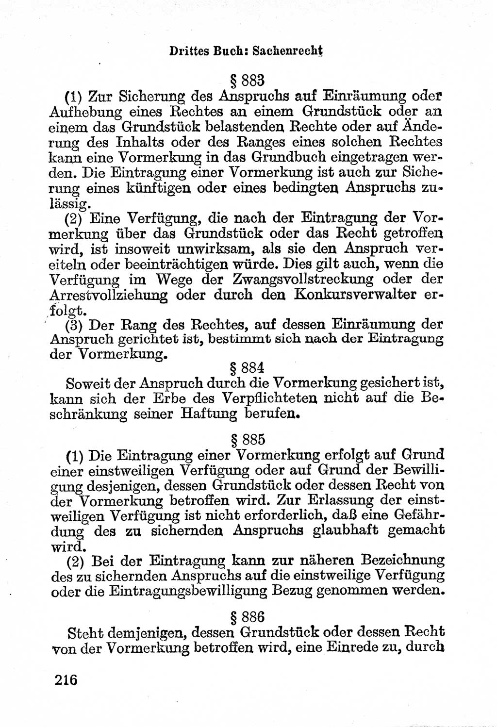 Bürgerliches Gesetzbuch (BGB) nebst wichtigen Nebengesetzen [Deutsche Demokratische Republik (DDR)] 1956, Seite 216 (BGB Nebenges. DDR 1956, S. 216)