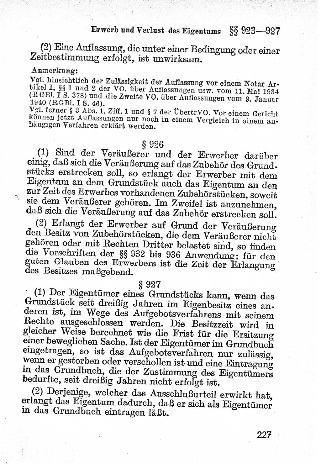 Bürgerliches Gesetzbuch (BGB) nebst wichtigen Nebengesetzen [Deutsche Demokratische Republik (DDR)] 1956, Seite 227 (BGB Nebenges. DDR 1956, S. 227)