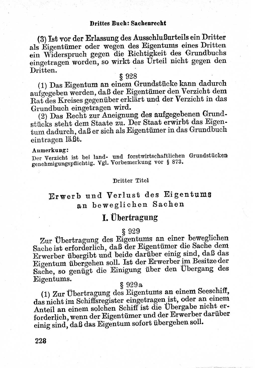 Bürgerliches Gesetzbuch (BGB) nebst wichtigen Nebengesetzen [Deutsche Demokratische Republik (DDR)] 1956, Seite 228 (BGB Nebenges. DDR 1956, S. 228)