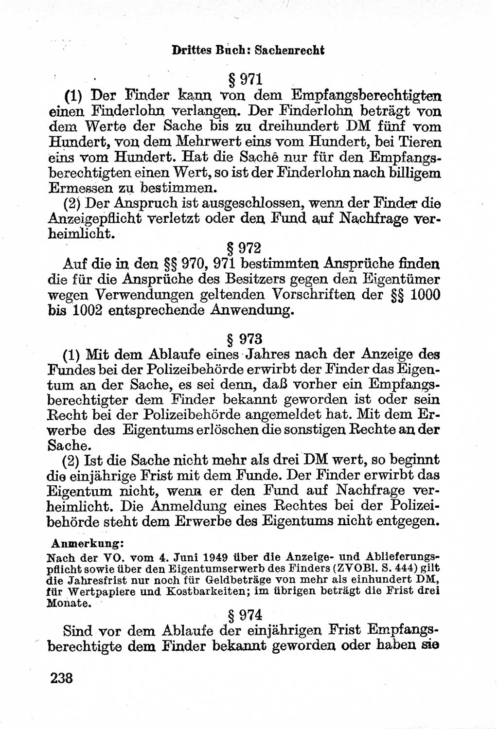 Bürgerliches Gesetzbuch (BGB) nebst wichtigen Nebengesetzen [Deutsche Demokratische Republik (DDR)] 1956, Seite 238 (BGB Nebenges. DDR 1956, S. 238)