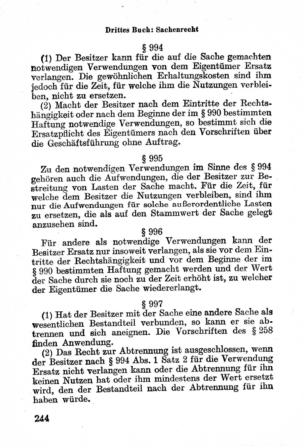 Bürgerliches Gesetzbuch (BGB) nebst wichtigen Nebengesetzen [Deutsche Demokratische Republik (DDR)] 1956, Seite 244 (BGB Nebenges. DDR 1956, S. 244)