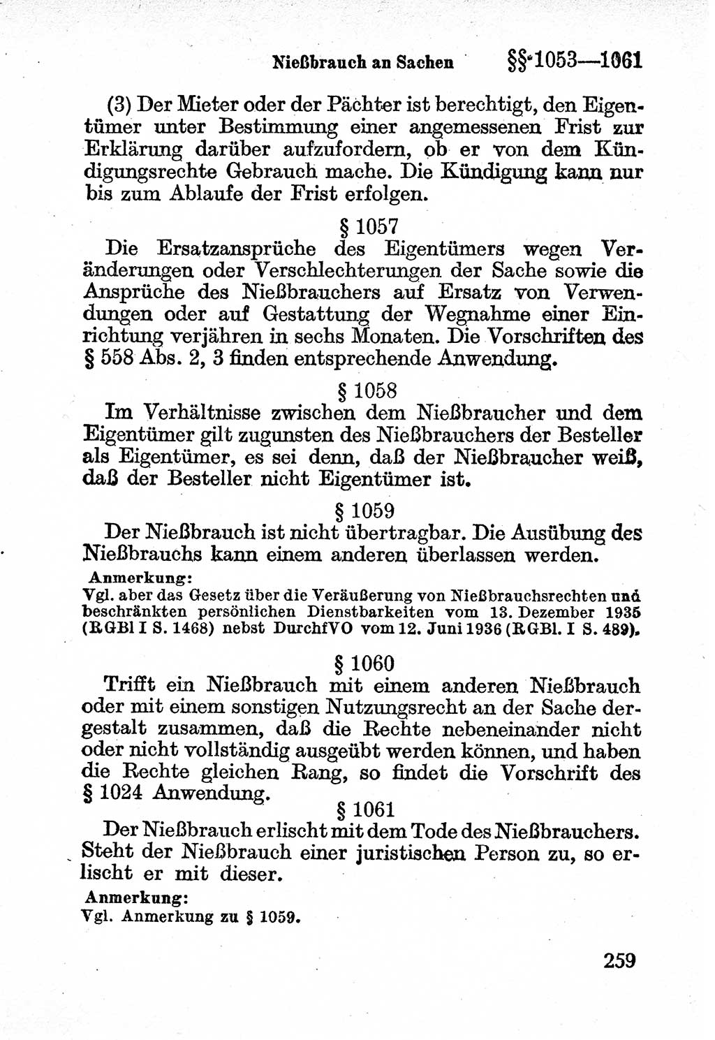Bürgerliches Gesetzbuch (BGB) nebst wichtigen Nebengesetzen [Deutsche Demokratische Republik (DDR)] 1956, Seite 259 (BGB Nebenges. DDR 1956, S. 259)