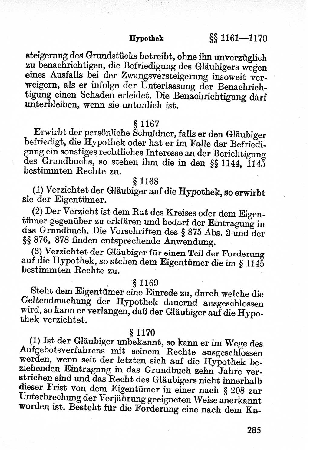 Bürgerliches Gesetzbuch (BGB) nebst wichtigen Nebengesetzen [Deutsche Demokratische Republik (DDR)] 1956, Seite 285 (BGB Nebenges. DDR 1956, S. 285)
