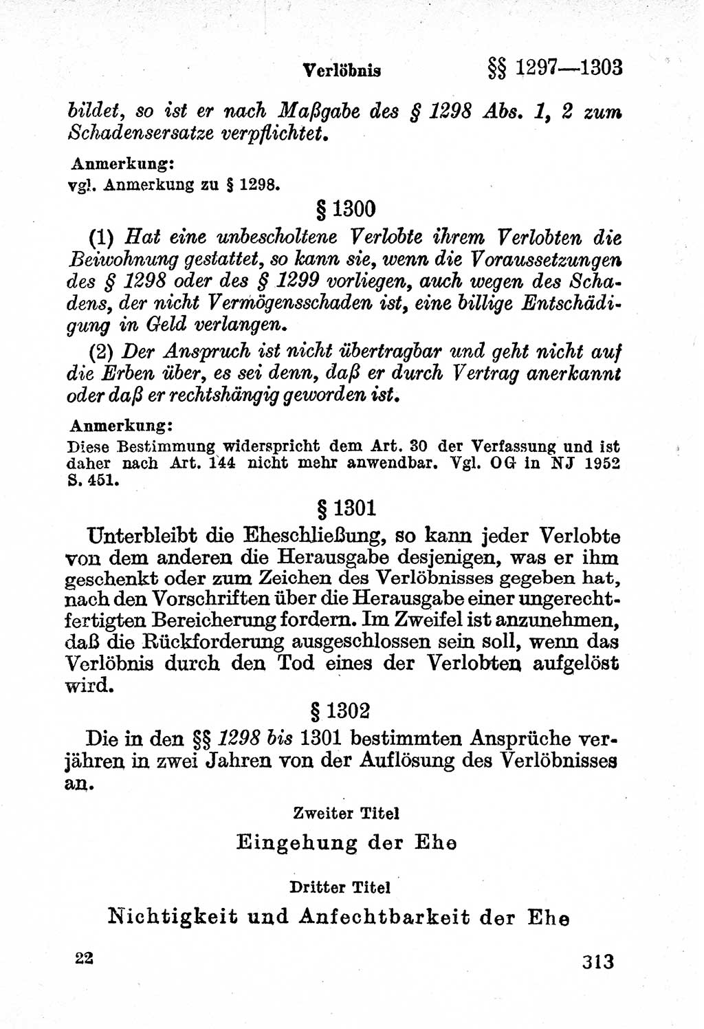 Bürgerliches Gesetzbuch (BGB) nebst wichtigen Nebengesetzen [Deutsche Demokratische Republik (DDR)] 1956, Seite 313 (BGB Nebenges. DDR 1956, S. 313)