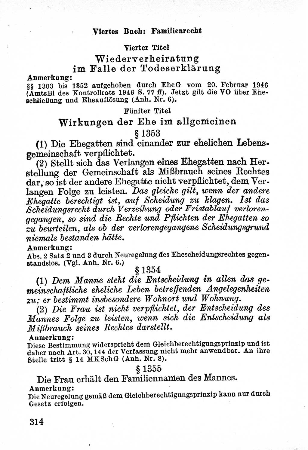 Bürgerliches Gesetzbuch (BGB) nebst wichtigen Nebengesetzen [Deutsche Demokratische Republik (DDR)] 1956, Seite 314 (BGB Nebenges. DDR 1956, S. 314)
