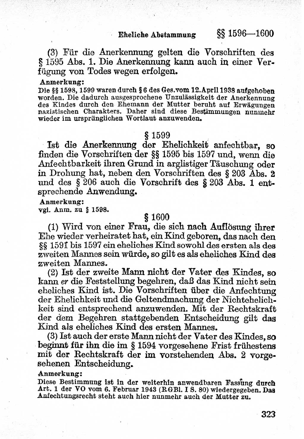 Bürgerliches Gesetzbuch (BGB) nebst wichtigen Nebengesetzen [Deutsche Demokratische Republik (DDR)] 1956, Seite 323 (BGB Nebenges. DDR 1956, S. 323)