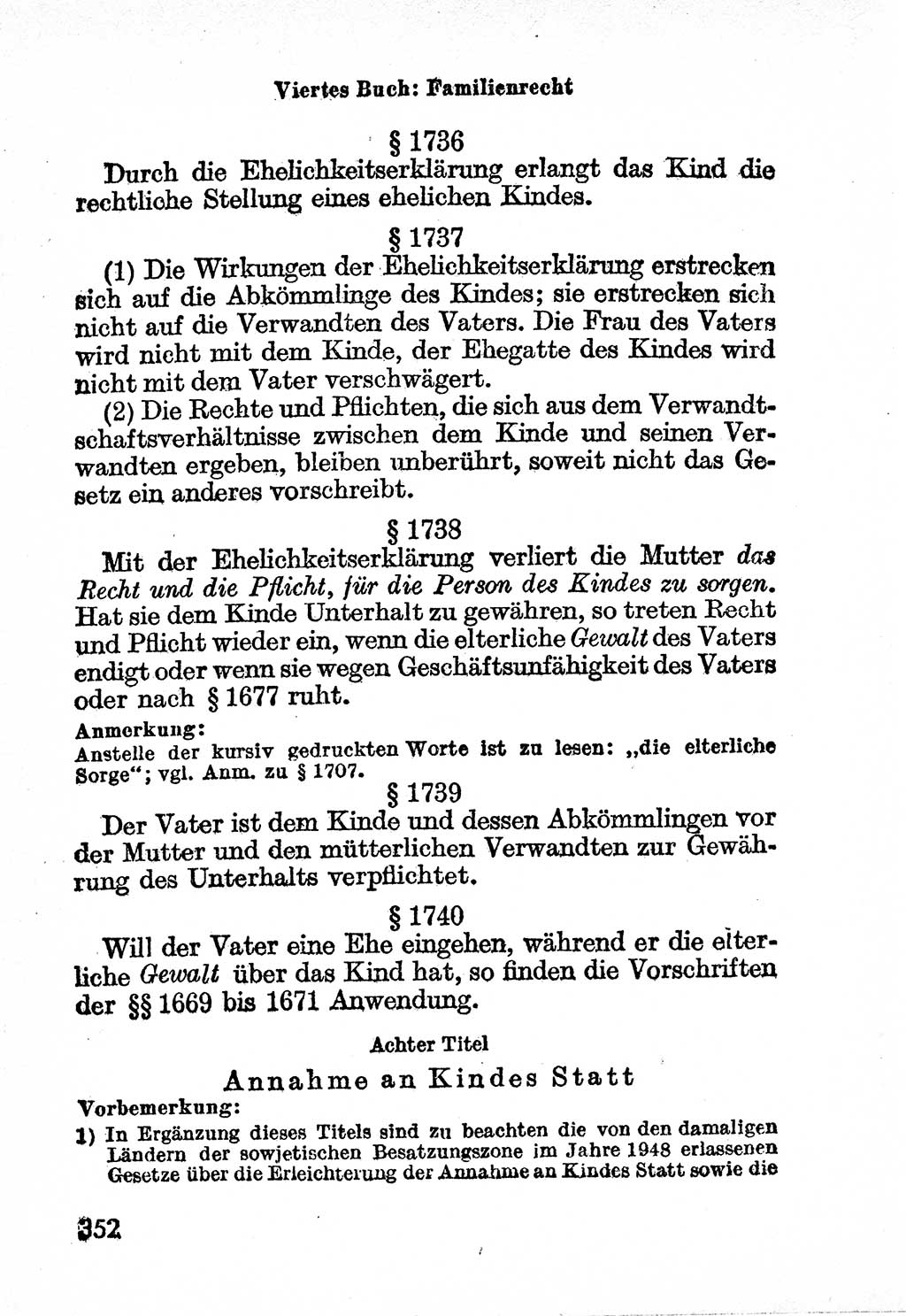 Bürgerliches Gesetzbuch (BGB) nebst wichtigen Nebengesetzen [Deutsche Demokratische Republik (DDR)] 1956, Seite 352 (BGB Nebenges. DDR 1956, S. 352)