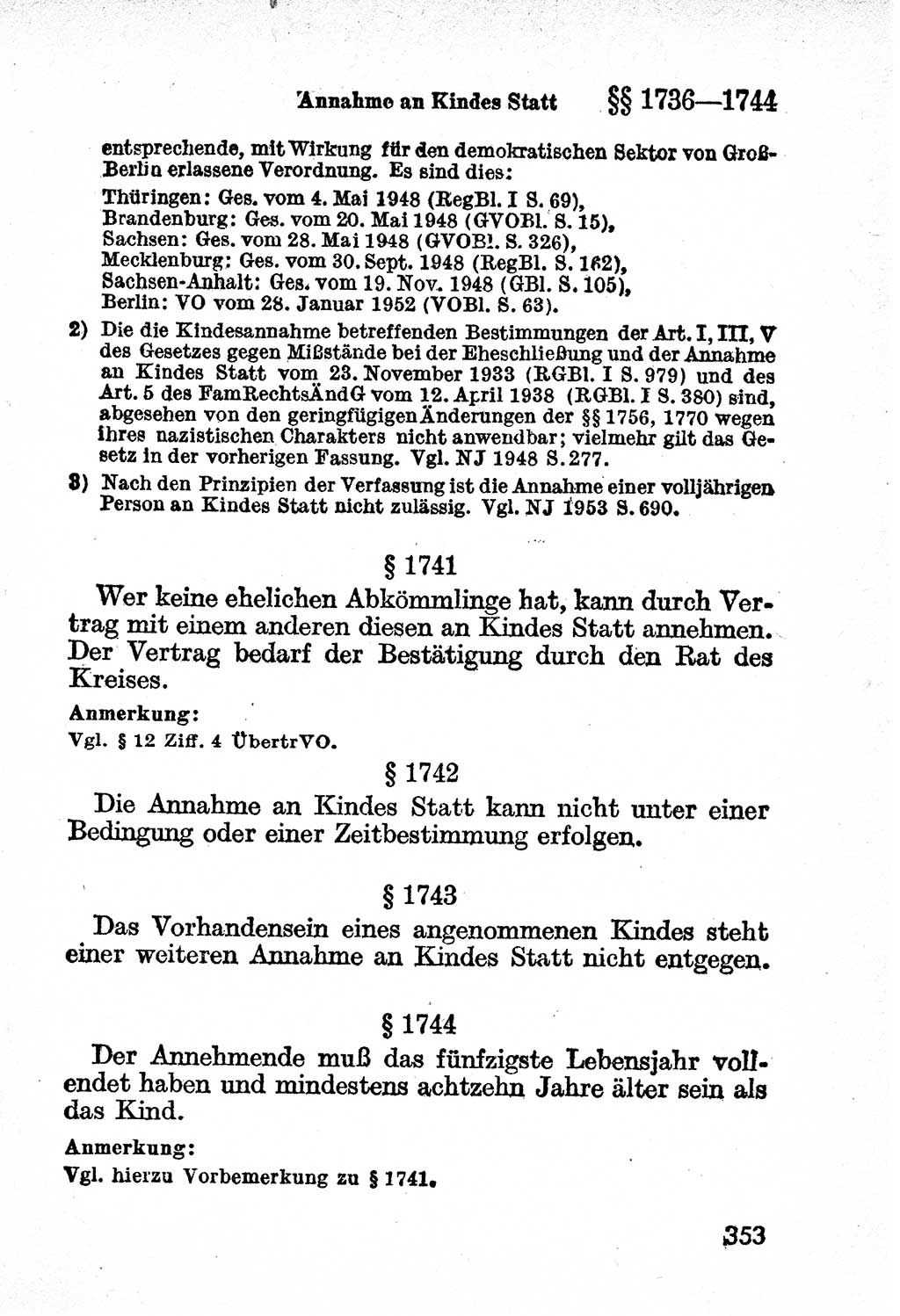 Bürgerliches Gesetzbuch (BGB) nebst wichtigen Nebengesetzen [Deutsche Demokratische Republik (DDR)] 1956, Seite 353 (BGB Nebenges. DDR 1956, S. 353)