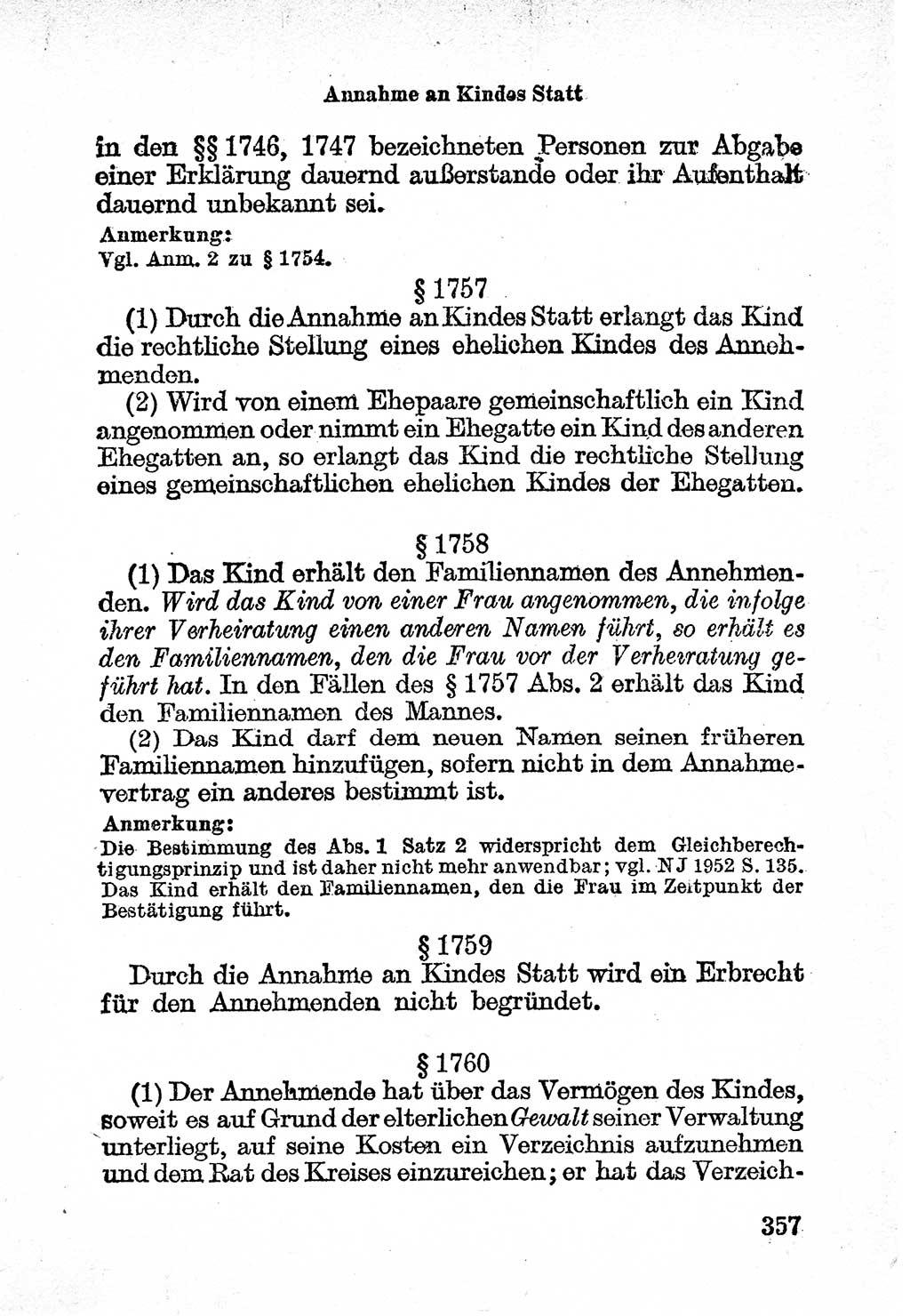 Bürgerliches Gesetzbuch (BGB) nebst wichtigen Nebengesetzen [Deutsche Demokratische Republik (DDR)] 1956, Seite 357 (BGB Nebenges. DDR 1956, S. 357)