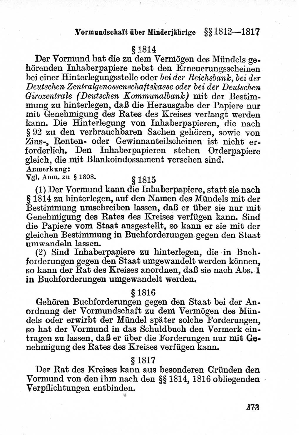 Bürgerliches Gesetzbuch (BGB) nebst wichtigen Nebengesetzen [Deutsche Demokratische Republik (DDR)] 1956, Seite 373 (BGB Nebenges. DDR 1956, S. 373)