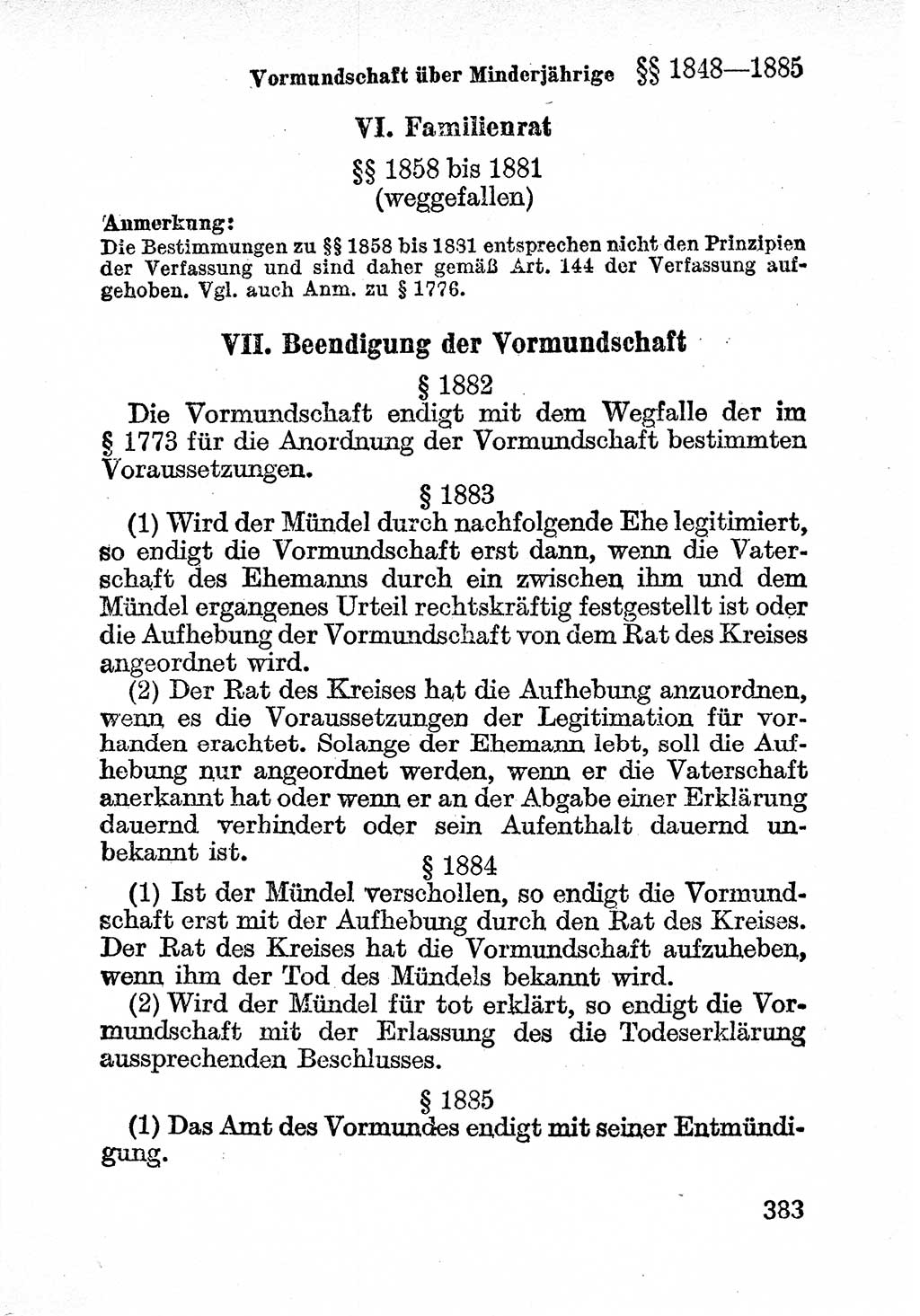 Bürgerliches Gesetzbuch (BGB) nebst wichtigen Nebengesetzen [Deutsche Demokratische Republik (DDR)] 1956, Seite 383 (BGB Nebenges. DDR 1956, S. 383)