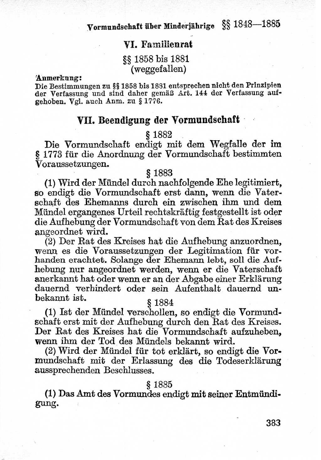 Bürgerliches Gesetzbuch (BGB) nebst wichtigen Nebengesetzen [Deutsche Demokratische Republik (DDR)] 1956, Seite 383 (BGB Nebenges. DDR 1956, S. 383)