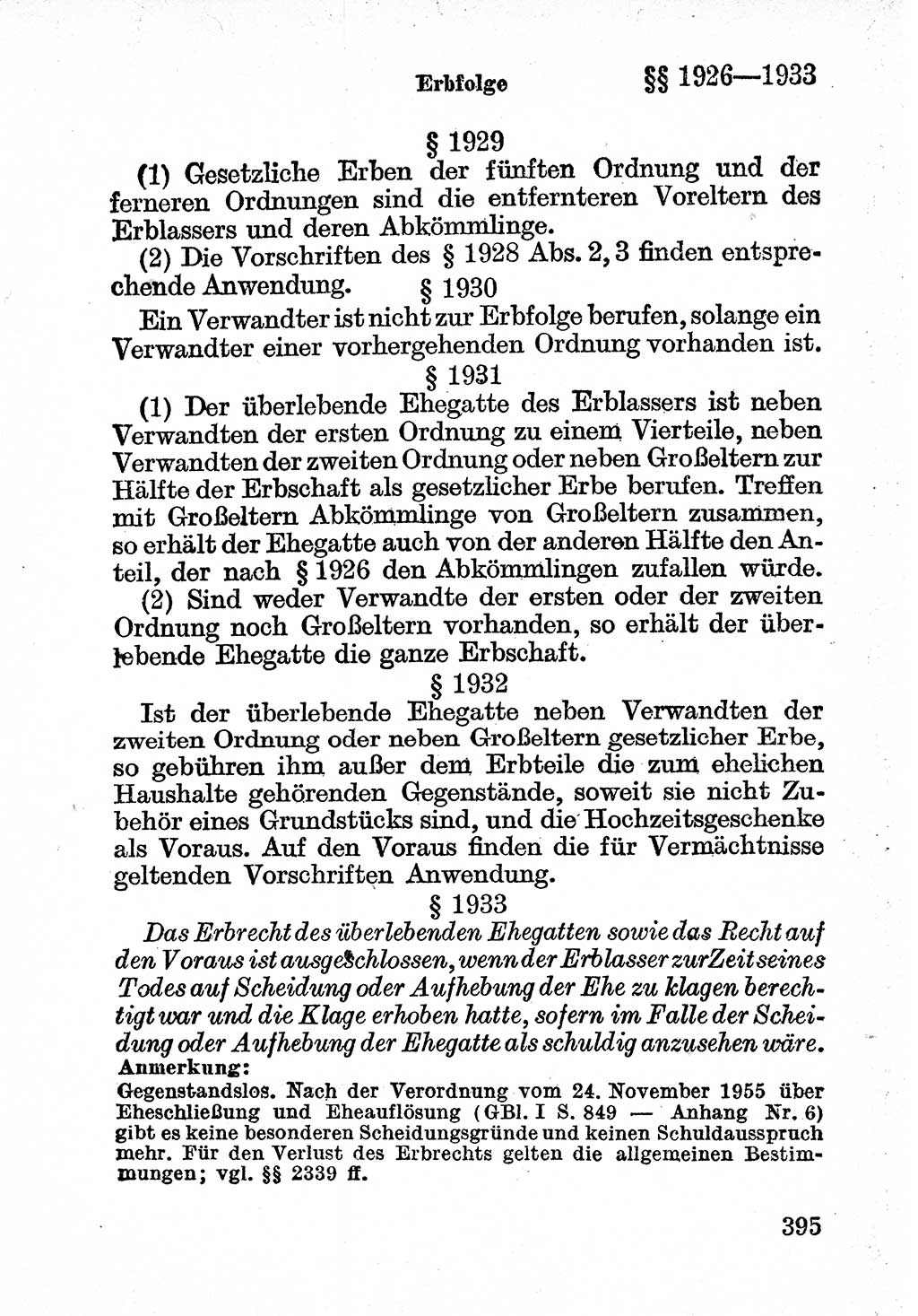 Bürgerliches Gesetzbuch (BGB) nebst wichtigen Nebengesetzen [Deutsche Demokratische Republik (DDR)] 1956, Seite 395 (BGB Nebenges. DDR 1956, S. 395)