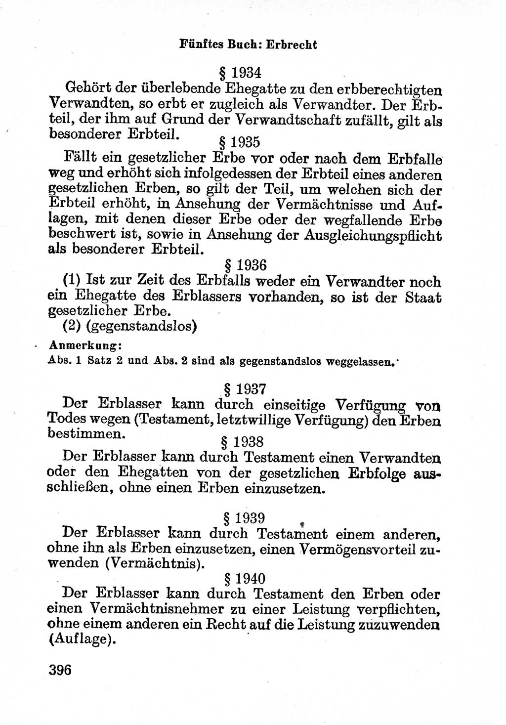 Bürgerliches Gesetzbuch (BGB) nebst wichtigen Nebengesetzen [Deutsche Demokratische Republik (DDR)] 1956, Seite 396 (BGB Nebenges. DDR 1956, S. 396)