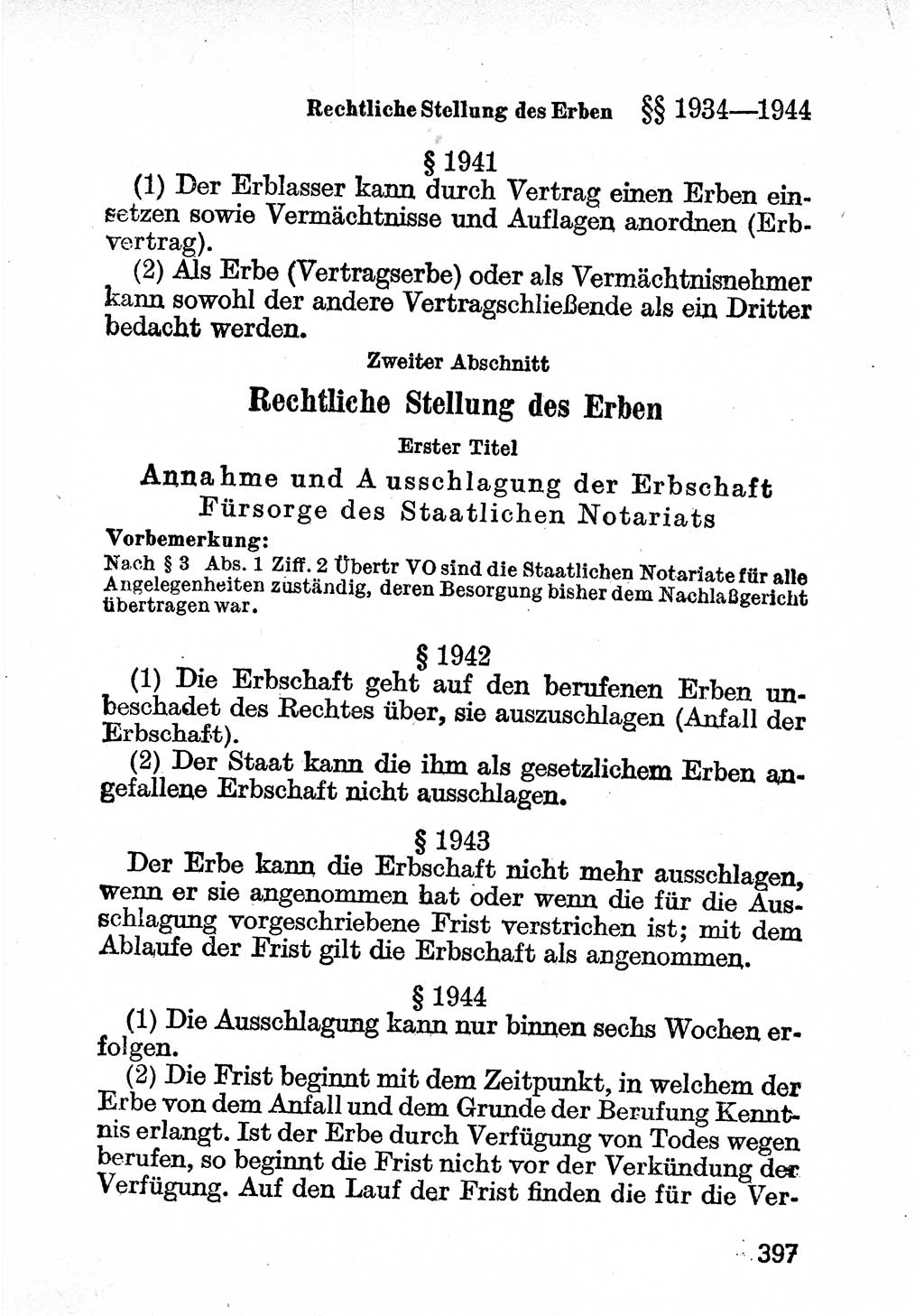 Bürgerliches Gesetzbuch (BGB) nebst wichtigen Nebengesetzen [Deutsche Demokratische Republik (DDR)] 1956, Seite 397 (BGB Nebenges. DDR 1956, S. 397)