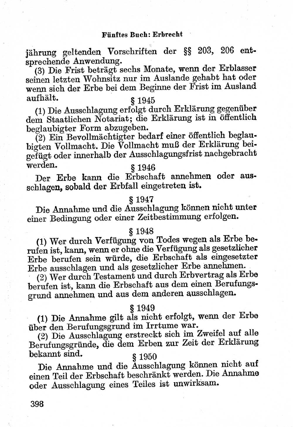 Bürgerliches Gesetzbuch (BGB) nebst wichtigen Nebengesetzen [Deutsche Demokratische Republik (DDR)] 1956, Seite 398 (BGB Nebenges. DDR 1956, S. 398)