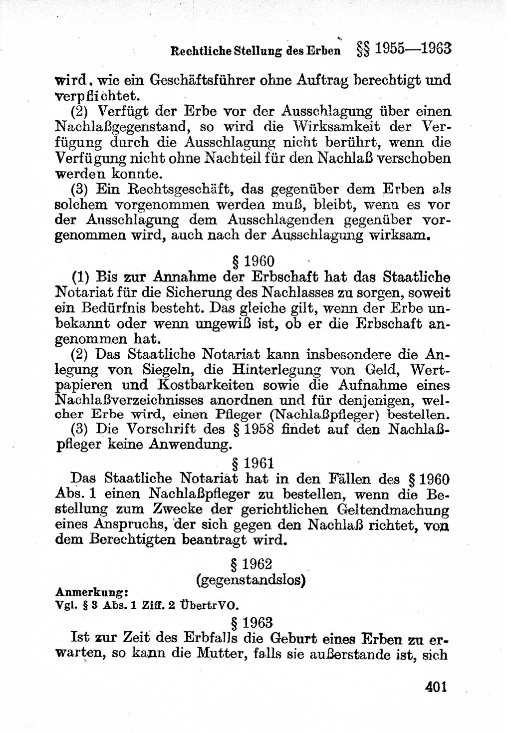 Bürgerliches Gesetzbuch (BGB) nebst wichtigen Nebengesetzen [Deutsche Demokratische Republik (DDR)] 1956, Seite 401 (BGB Nebenges. DDR 1956, S. 401)