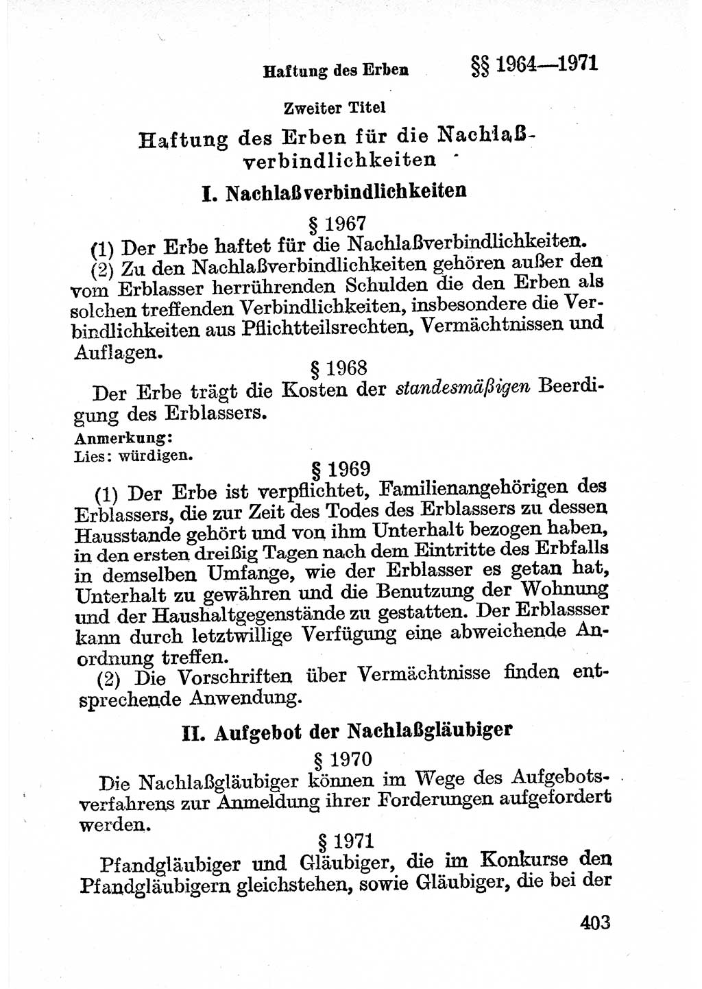 Bürgerliches Gesetzbuch (BGB) nebst wichtigen Nebengesetzen [Deutsche Demokratische Republik (DDR)] 1956, Seite 403 (BGB Nebenges. DDR 1956, S. 403)