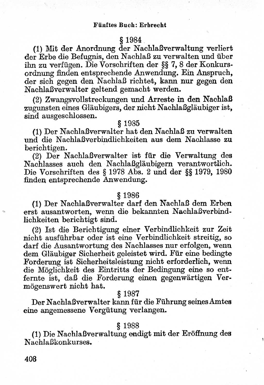 Bürgerliches Gesetzbuch (BGB) nebst wichtigen Nebengesetzen [Deutsche Demokratische Republik (DDR)] 1956, Seite 408 (BGB Nebenges. DDR 1956, S. 408)