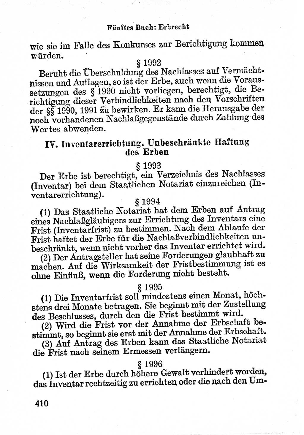 Bürgerliches Gesetzbuch (BGB) nebst wichtigen Nebengesetzen [Deutsche Demokratische Republik (DDR)] 1956, Seite 410 (BGB Nebenges. DDR 1956, S. 410)