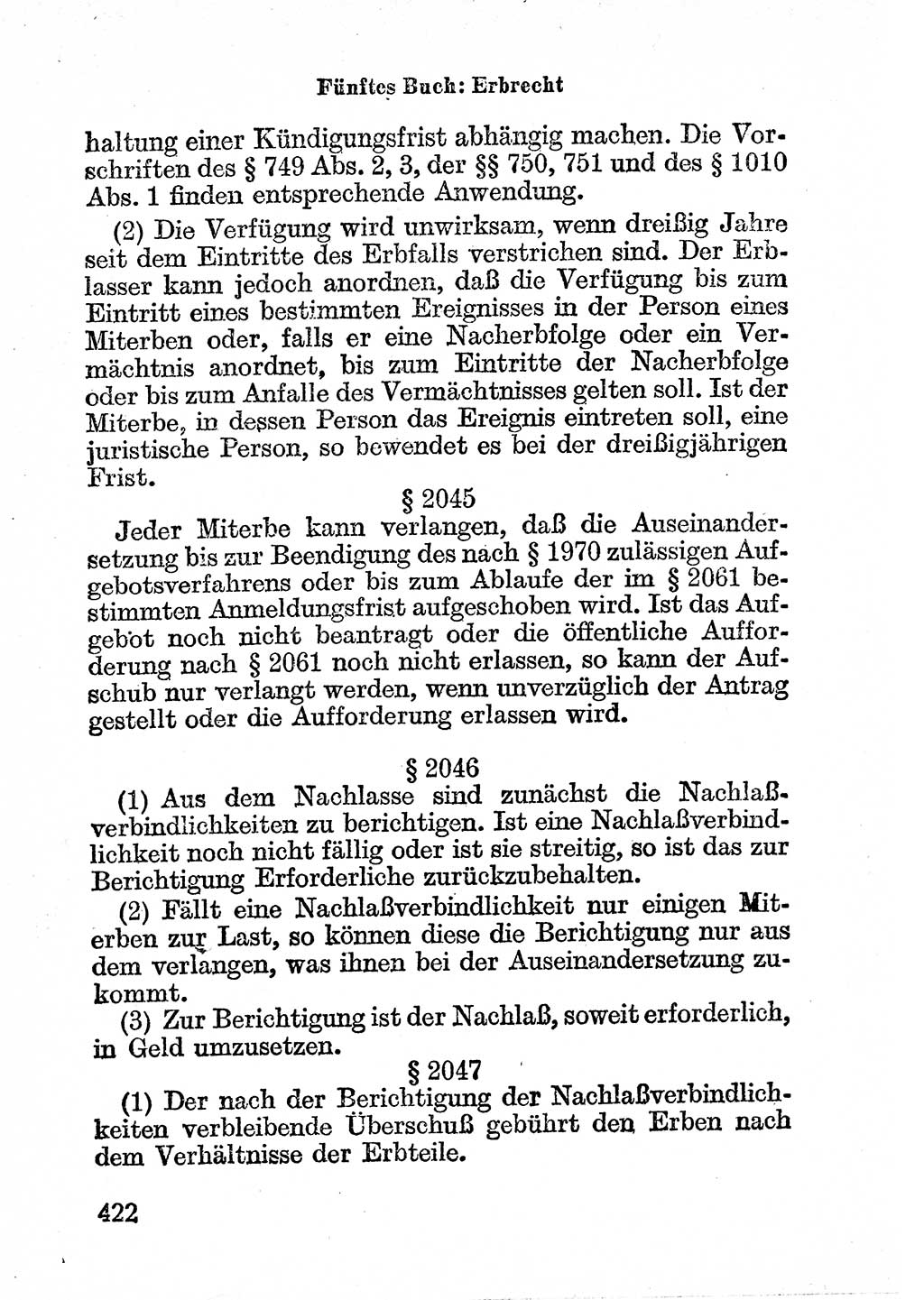 Bürgerliches Gesetzbuch (BGB) nebst wichtigen Nebengesetzen [Deutsche Demokratische Republik (DDR)] 1956, Seite 422 (BGB Nebenges. DDR 1956, S. 422)