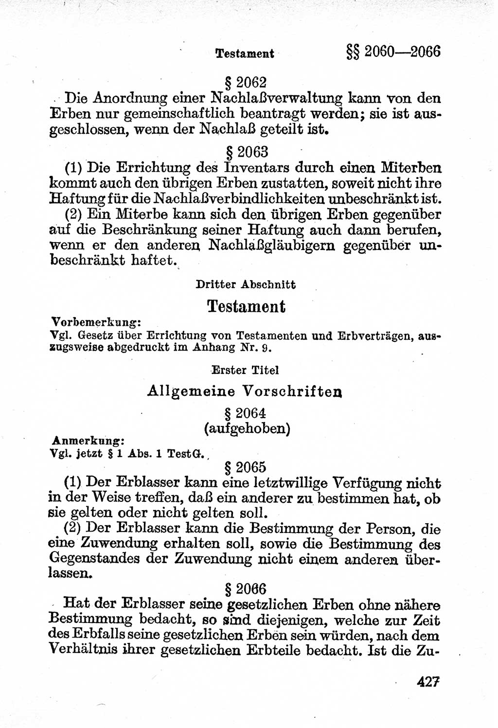 Bürgerliches Gesetzbuch (BGB) nebst wichtigen Nebengesetzen [Deutsche Demokratische Republik (DDR)] 1956, Seite 427 (BGB Nebenges. DDR 1956, S. 427)