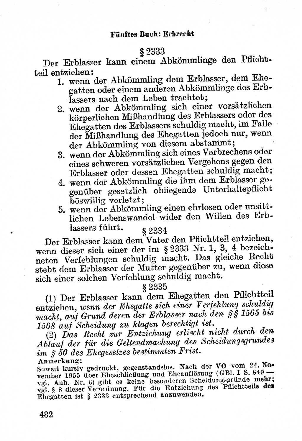 Bürgerliches Gesetzbuch (BGB) nebst wichtigen Nebengesetzen [Deutsche Demokratische Republik (DDR)] 1956, Seite 482 (BGB Nebenges. DDR 1956, S. 482)
