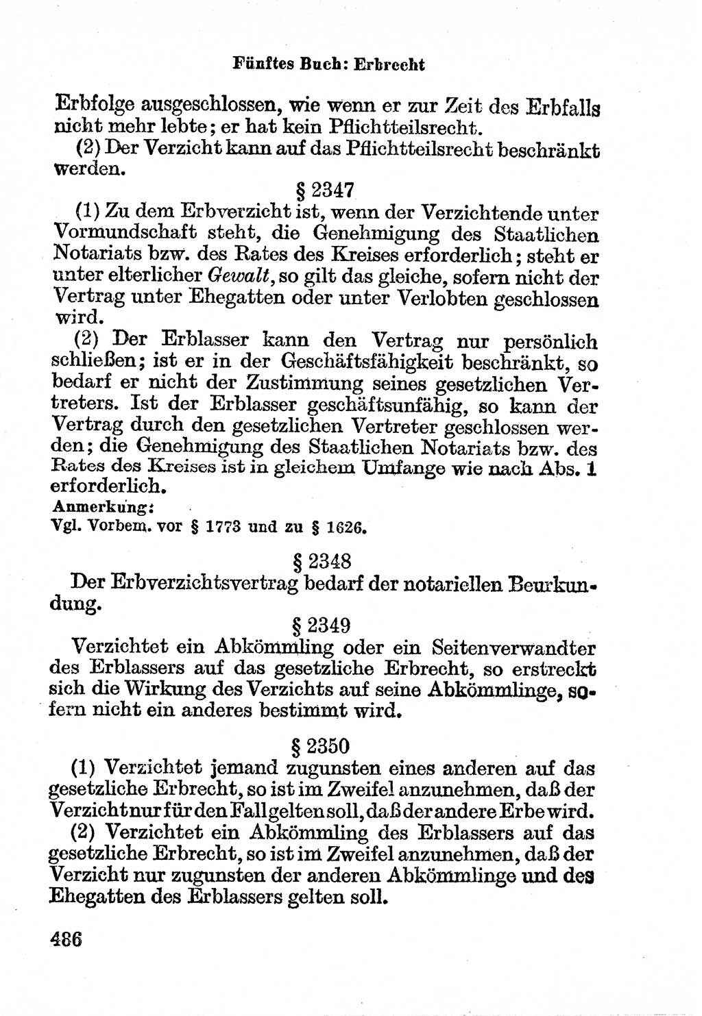 Bürgerliches Gesetzbuch (BGB) nebst wichtigen Nebengesetzen [Deutsche Demokratische Republik (DDR)] 1956, Seite 486 (BGB Nebenges. DDR 1956, S. 486)