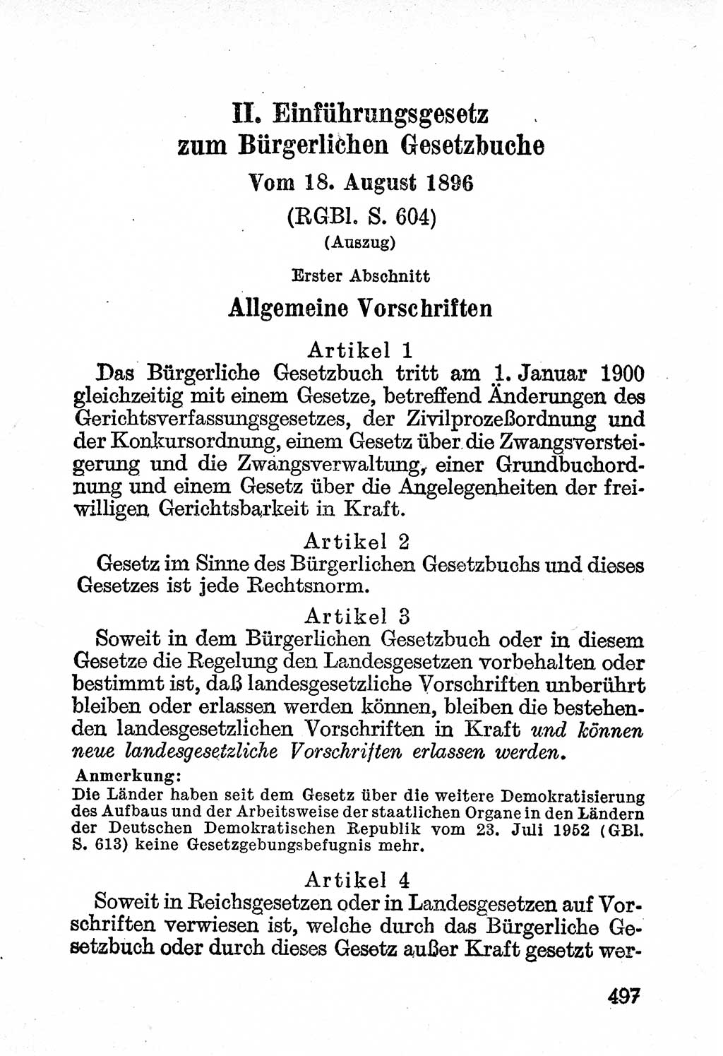 Bürgerliches Gesetzbuch (BGB) nebst wichtigen Nebengesetzen [Deutsche Demokratische Republik (DDR)] 1956, Seite 497 (BGB Nebenges. DDR 1956, S. 497)