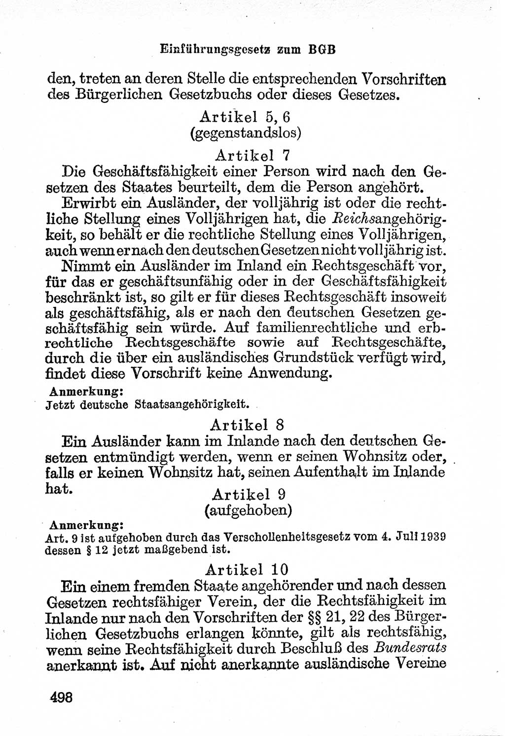 Bürgerliches Gesetzbuch (BGB) nebst wichtigen Nebengesetzen [Deutsche Demokratische Republik (DDR)] 1956, Seite 498 (BGB Nebenges. DDR 1956, S. 498)