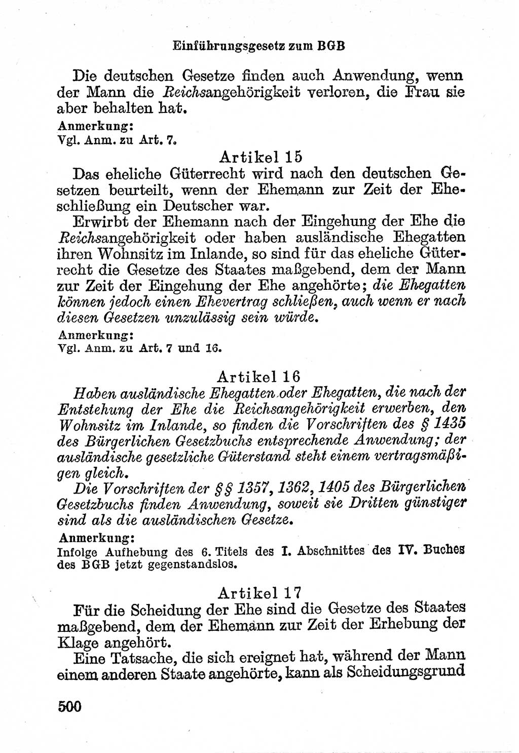 Bürgerliches Gesetzbuch (BGB) nebst wichtigen Nebengesetzen [Deutsche Demokratische Republik (DDR)] 1956, Seite 500 (BGB Nebenges. DDR 1956, S. 500)