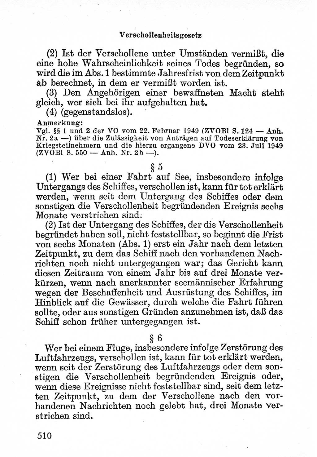 Bürgerliches Gesetzbuch (BGB) nebst wichtigen Nebengesetzen [Deutsche Demokratische Republik (DDR)] 1956, Seite 510 (BGB Nebenges. DDR 1956, S. 510)
