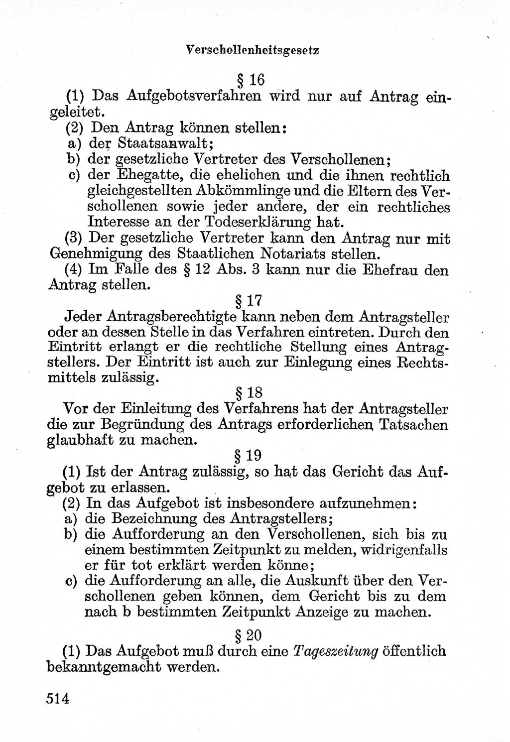 Bürgerliches Gesetzbuch (BGB) nebst wichtigen Nebengesetzen [Deutsche Demokratische Republik (DDR)] 1956, Seite 514 (BGB Nebenges. DDR 1956, S. 514)