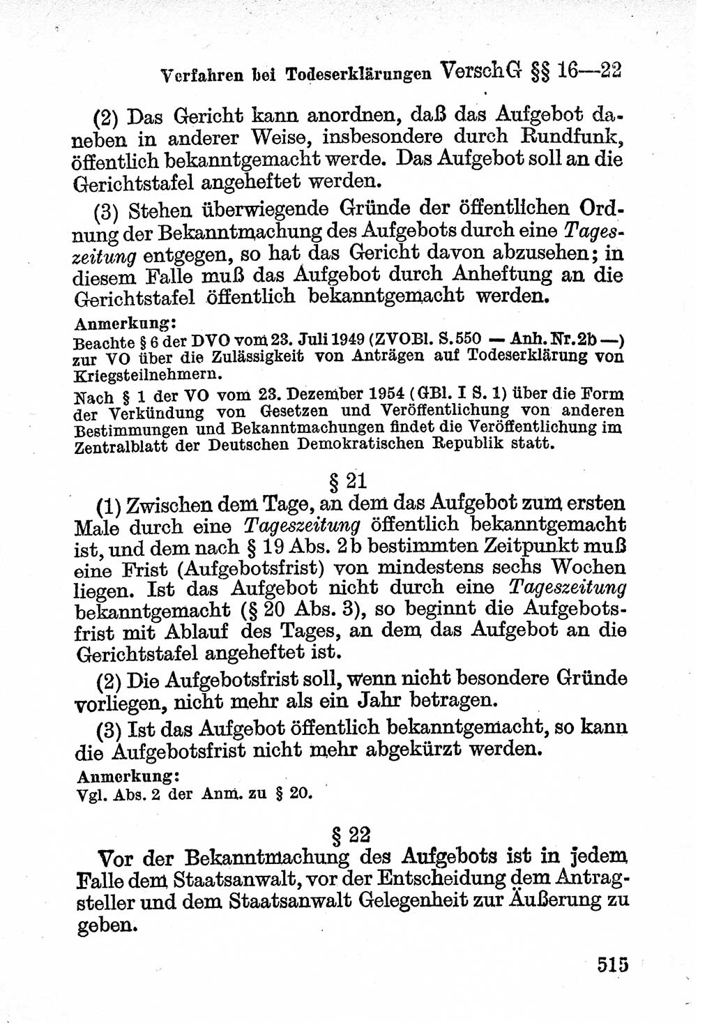 Bürgerliches Gesetzbuch (BGB) nebst wichtigen Nebengesetzen [Deutsche Demokratische Republik (DDR)] 1956, Seite 515 (BGB Nebenges. DDR 1956, S. 515)