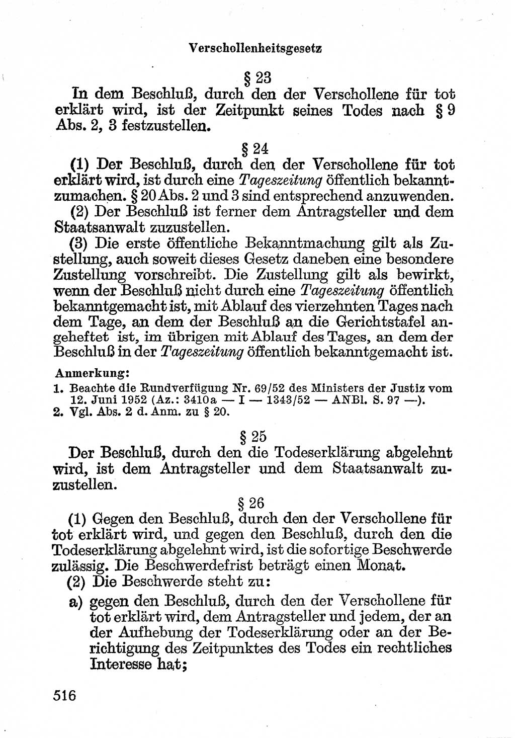 Bürgerliches Gesetzbuch (BGB) nebst wichtigen Nebengesetzen [Deutsche Demokratische Republik (DDR)] 1956, Seite 516 (BGB Nebenges. DDR 1956, S. 516)