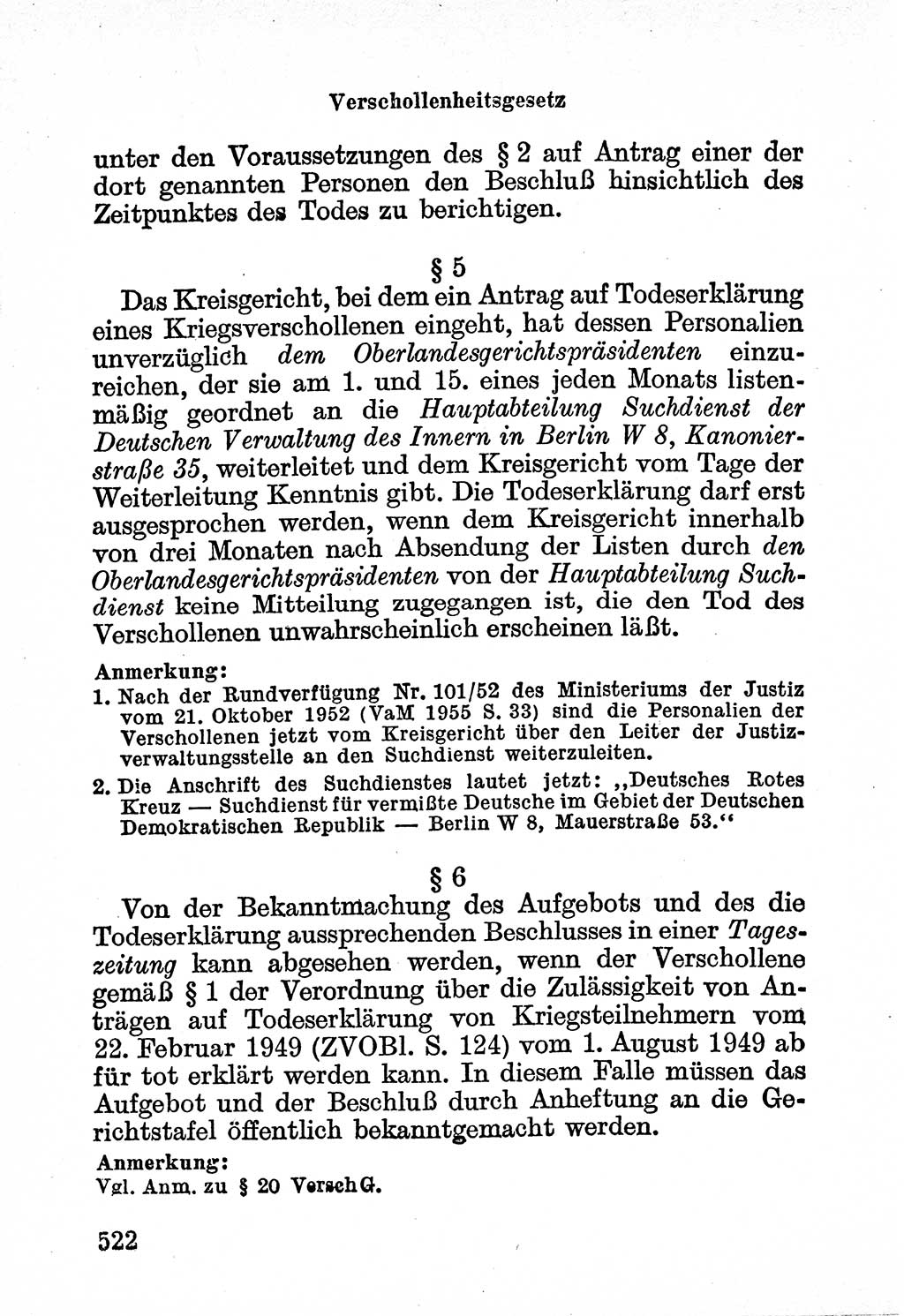 Bürgerliches Gesetzbuch (BGB) nebst wichtigen Nebengesetzen [Deutsche Demokratische Republik (DDR)] 1956, Seite 522 (BGB Nebenges. DDR 1956, S. 522)